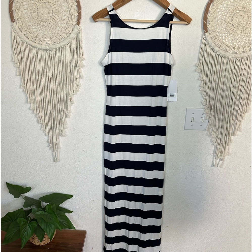 Just fab blue and white striped maxi bodycon dress small